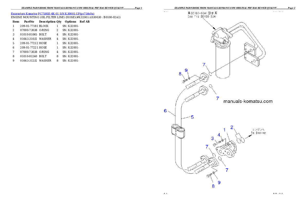 PC750SE-6K-01 S/N K30001-UP Partsbook