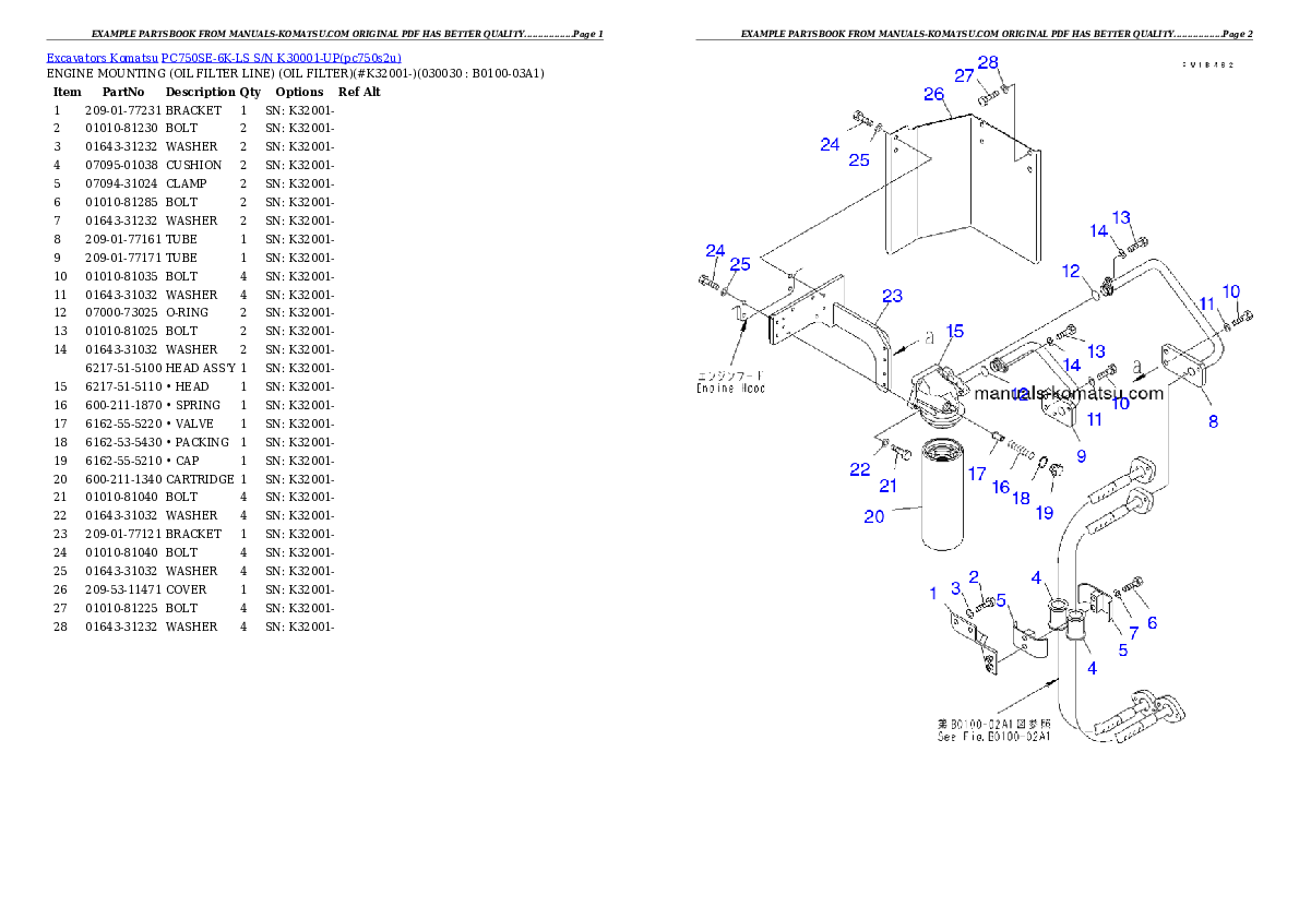 PC750SE-6K-LS S/N K30001-UP Partsbook