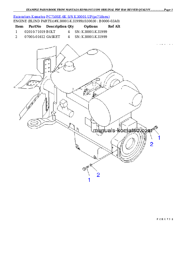 PC750SE-6K S/N K30001-UP Partsbook