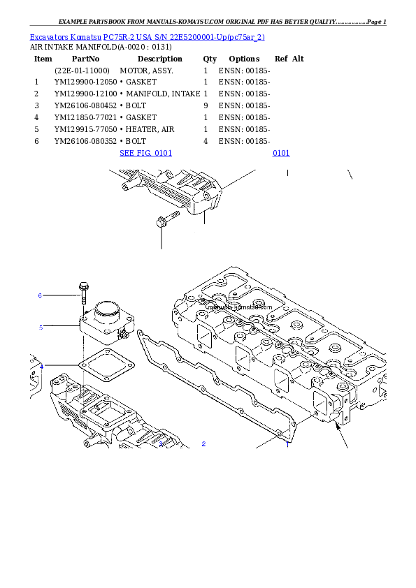 PC75R-2 USA S/N 22E5200001-Up Partsbook