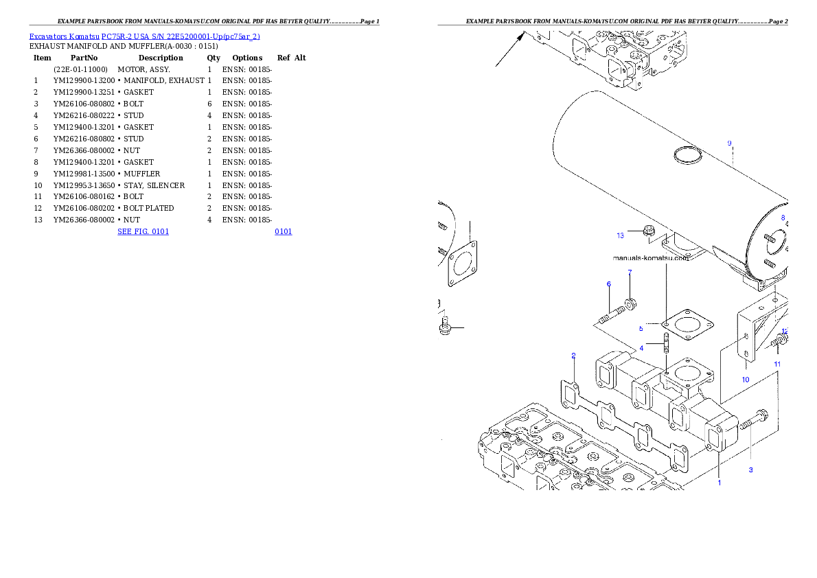 PC75R-2 USA S/N 22E5200001-Up Partsbook