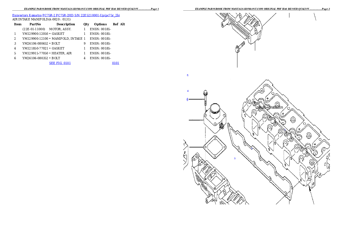 PC75R-2 PC75R-2HD S/N 22E5210001-Up Partsbook