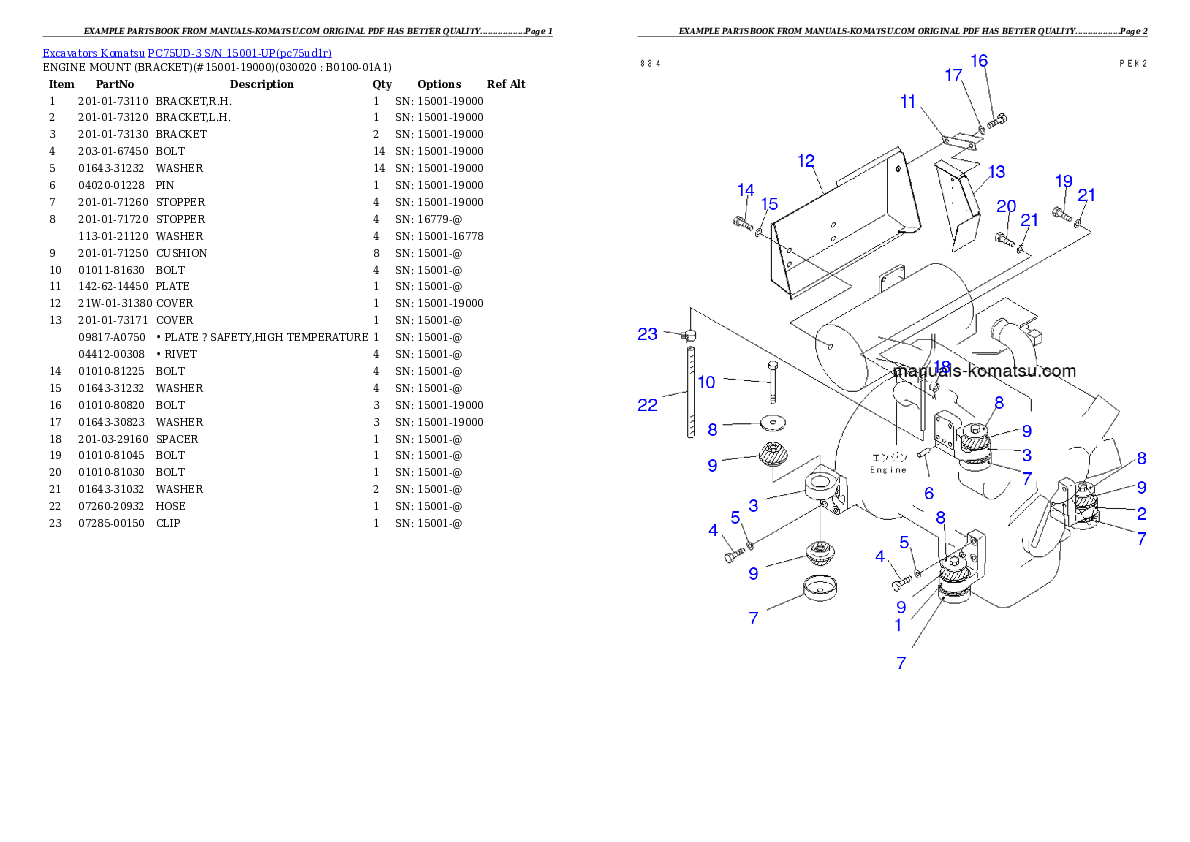 PC75UD-3 S/N 15001-UP Partsbook