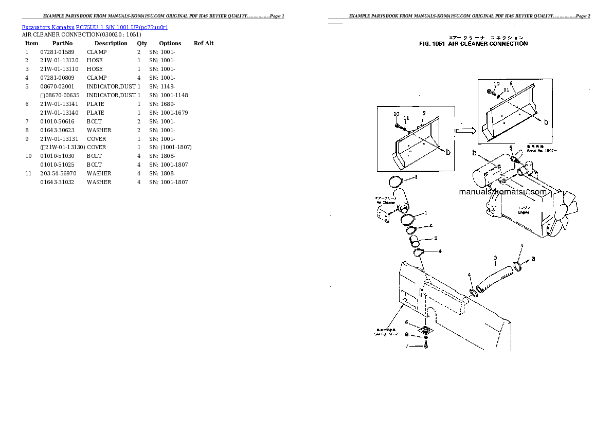 PC75UU-1 S/N 1001-UP Partsbook