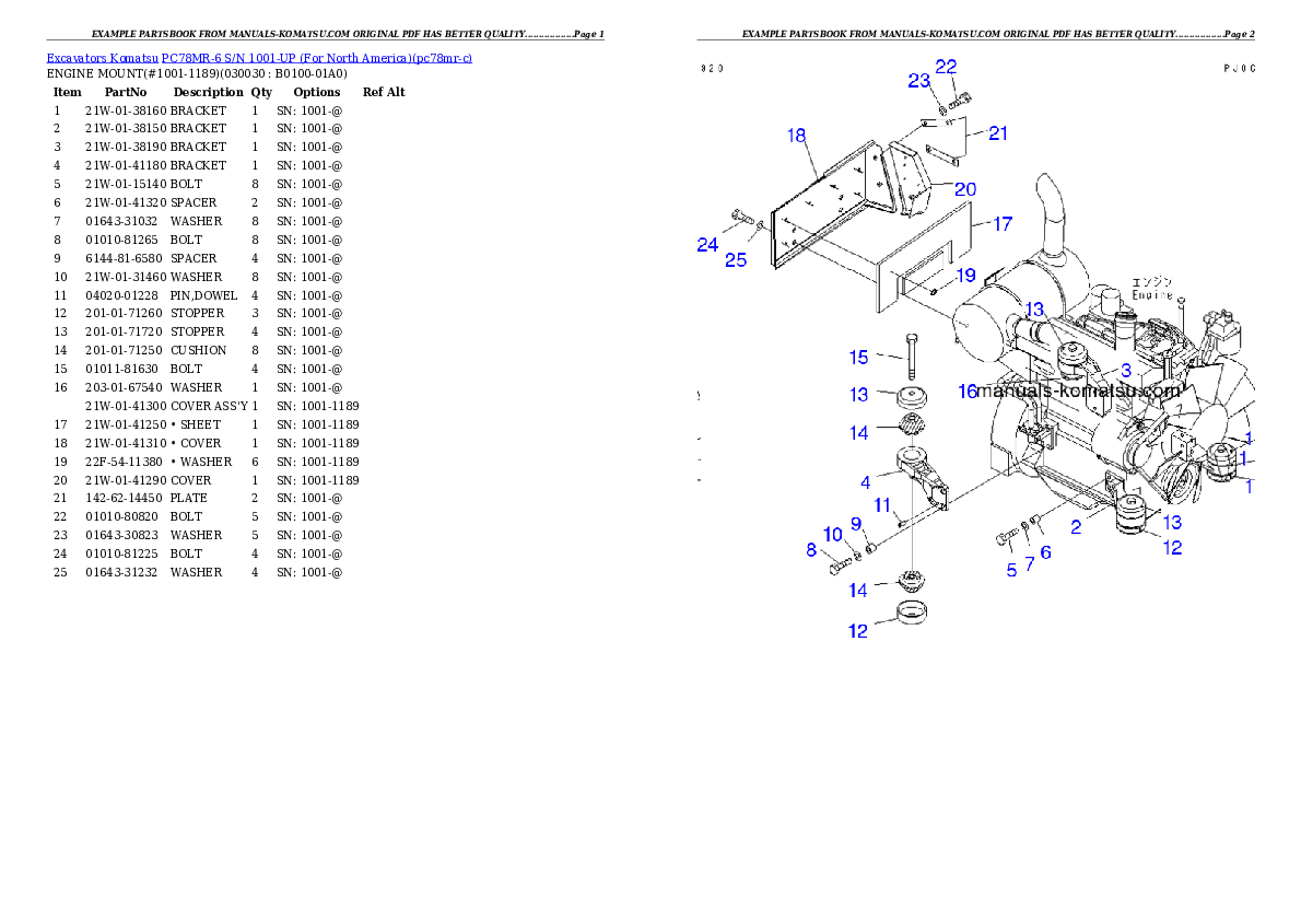 PC78MR-6 S/N 1001-UP (For North America) Partsbook