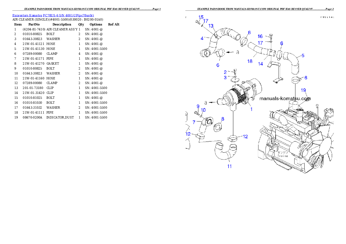 PC78US-6 S/N 4001-UP (For Norway) Partsbook