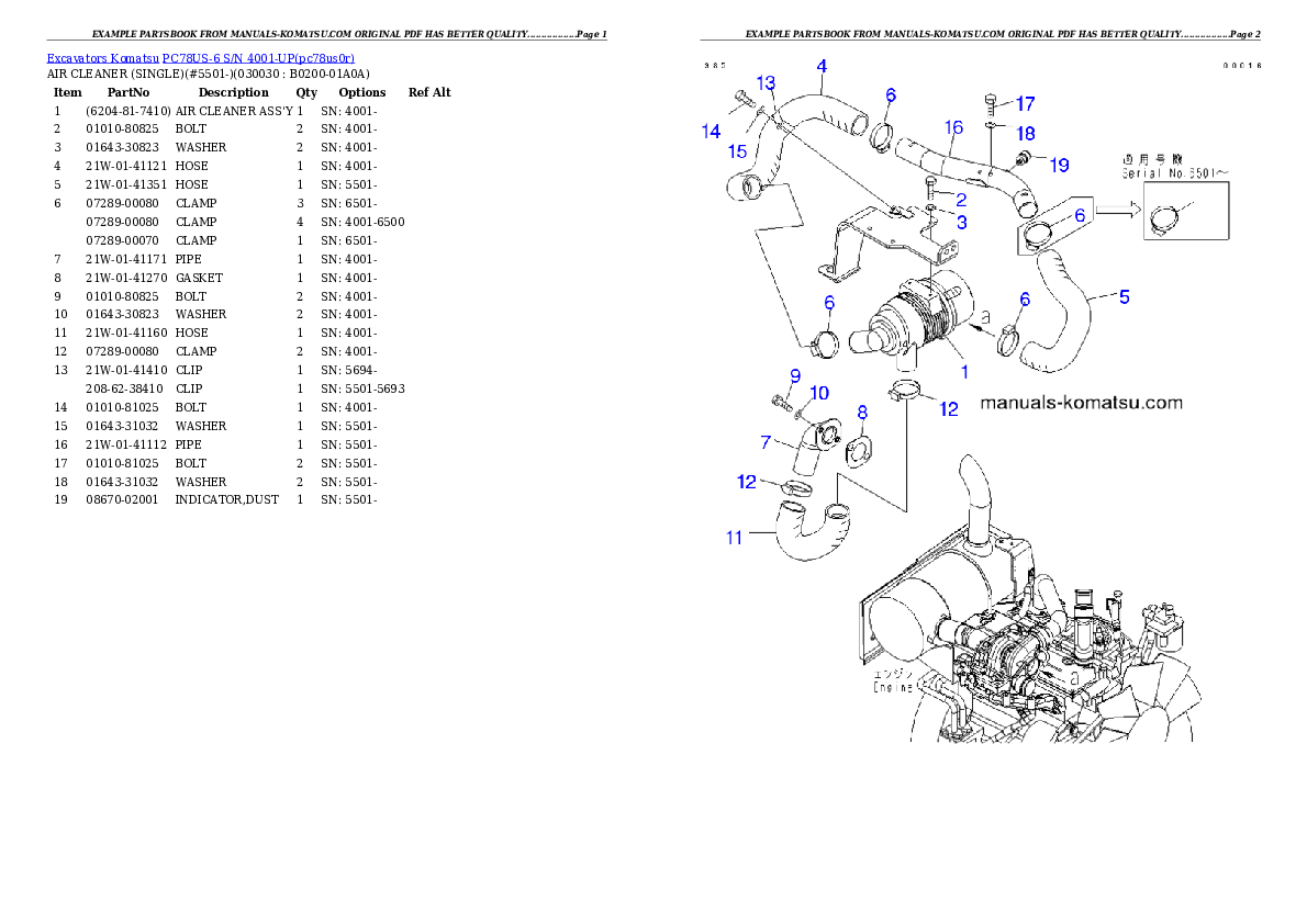 PC78US-6 S/N 4001-UP (For Norway) Partsbook