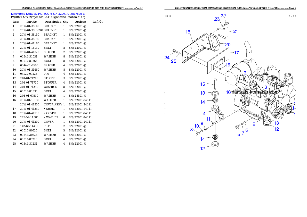 PC78UU-6 S/N 22001-UP Partsbook