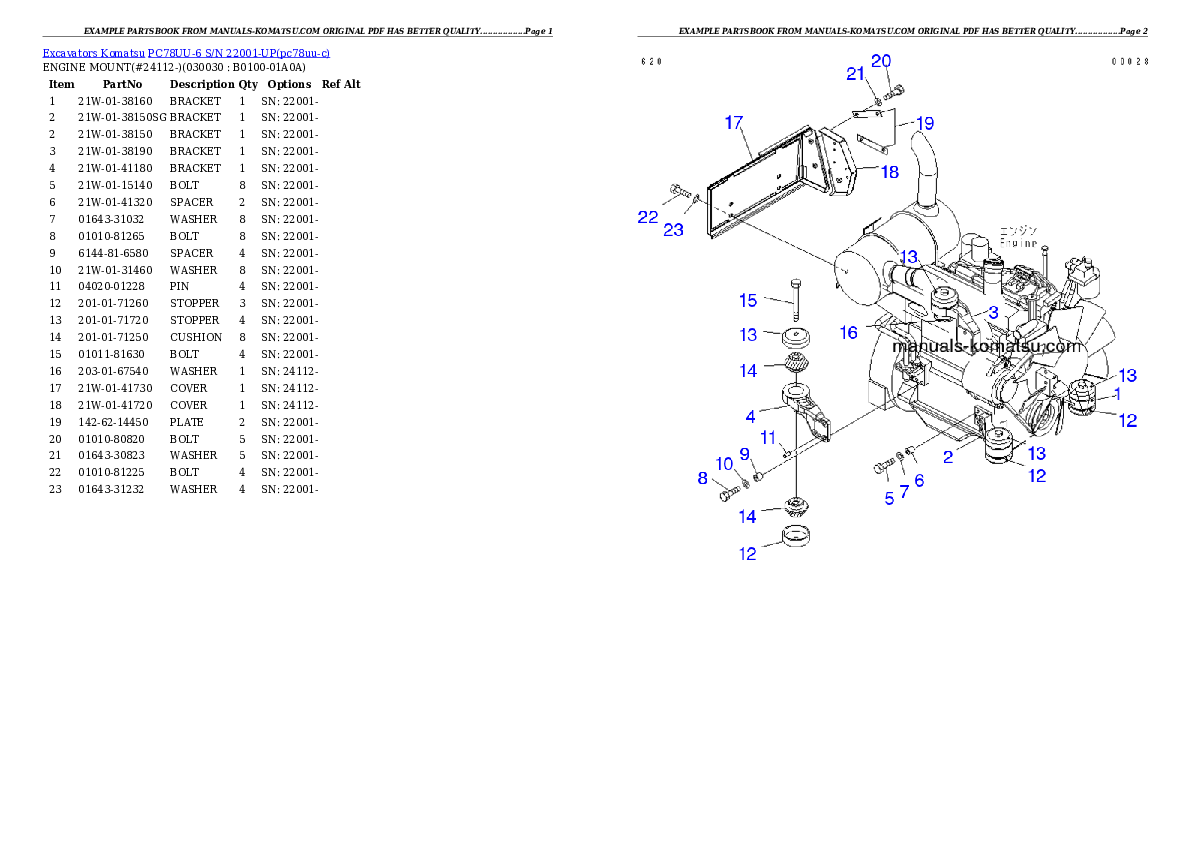 PC78UU-6 S/N 22001-UP Partsbook