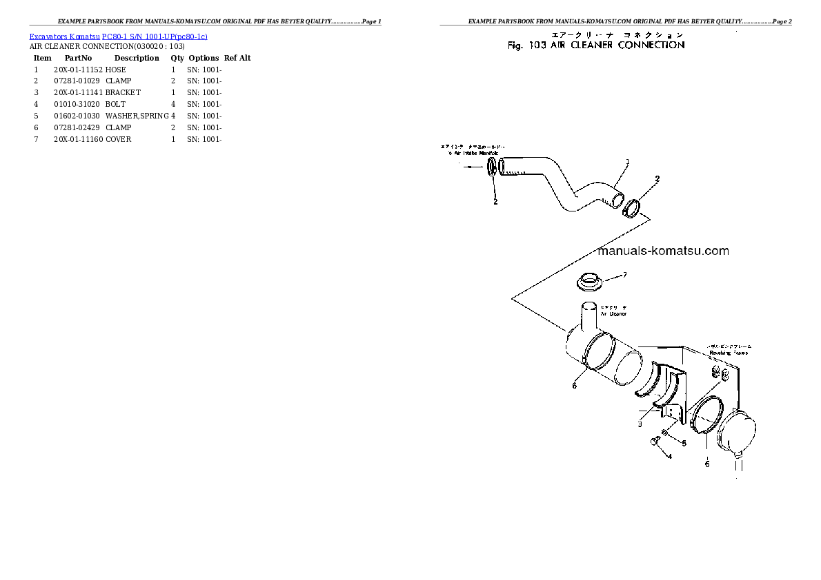 PC80-1 S/N 1001-UP Partsbook