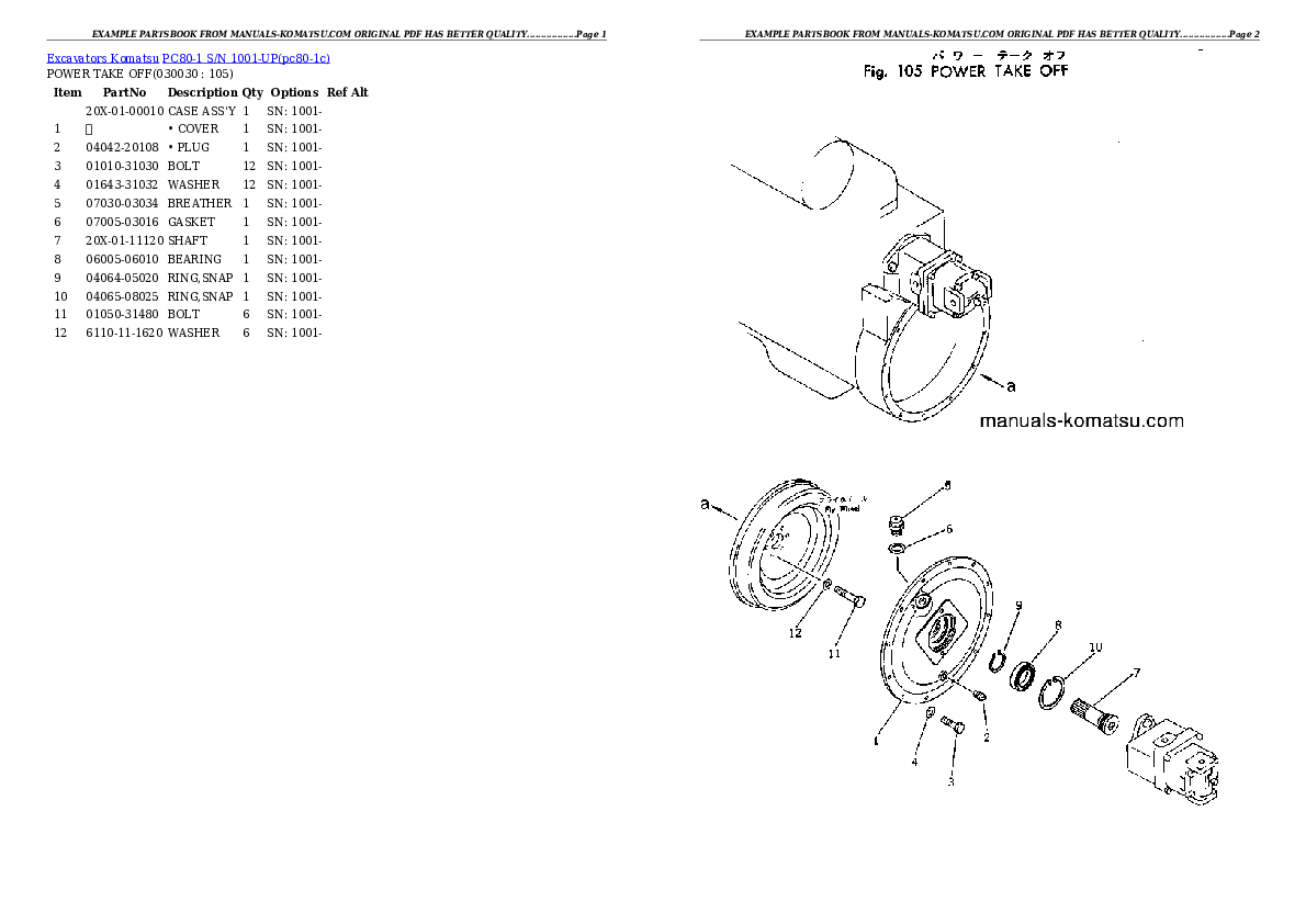 PC80-1 S/N 1001-UP Partsbook