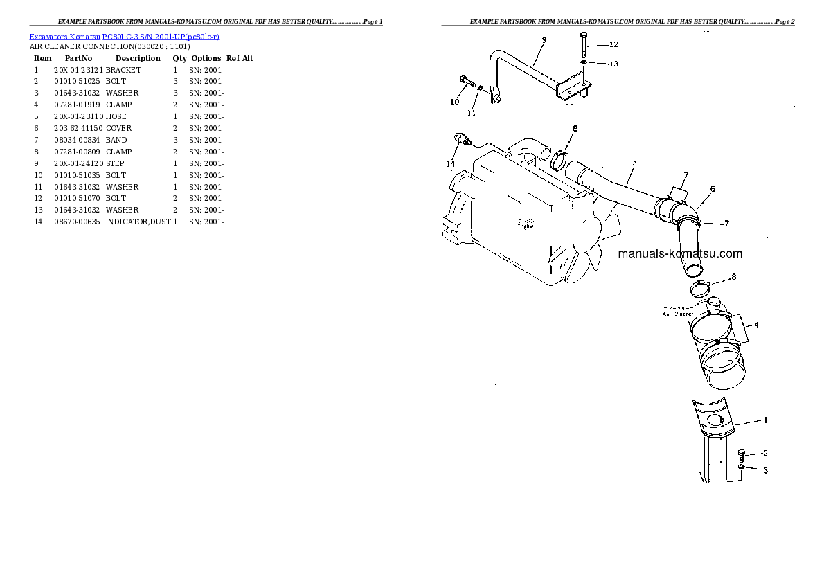 PC80LC-3 S/N 2001-UP Partsbook