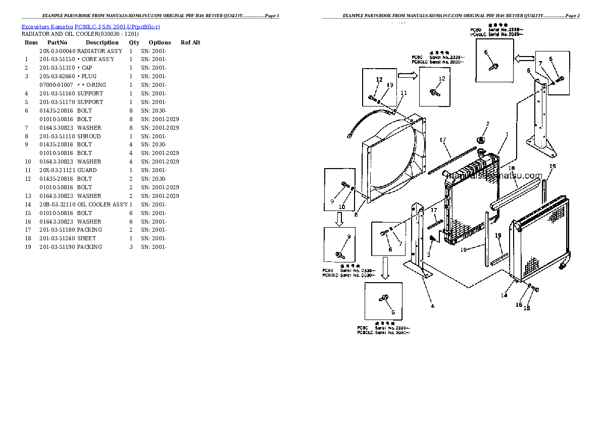 PC80LC-3 S/N 2001-UP Partsbook