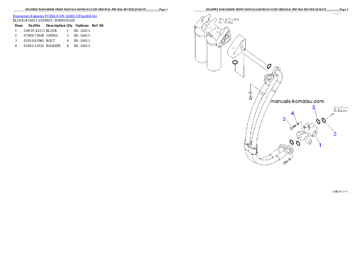 PC850-8 S/N 50001-UP Partsbook