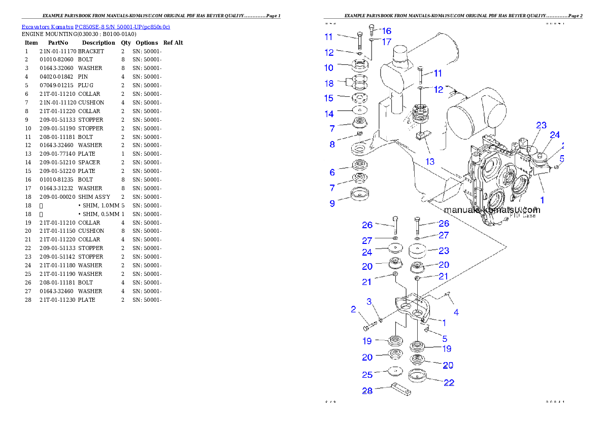 PC850SE-8 S/N 50001-UP Partsbook