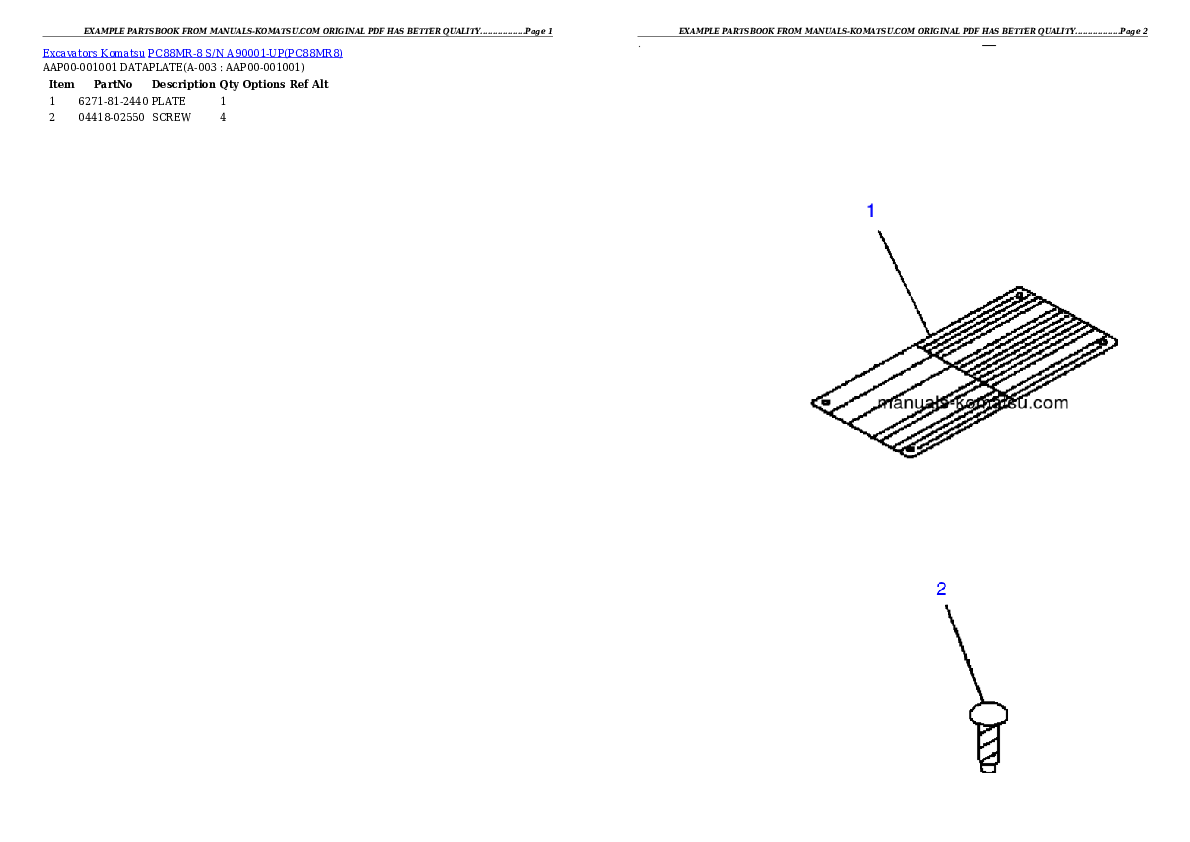 PC88MR-8 S/N A90001-UP Partsbook