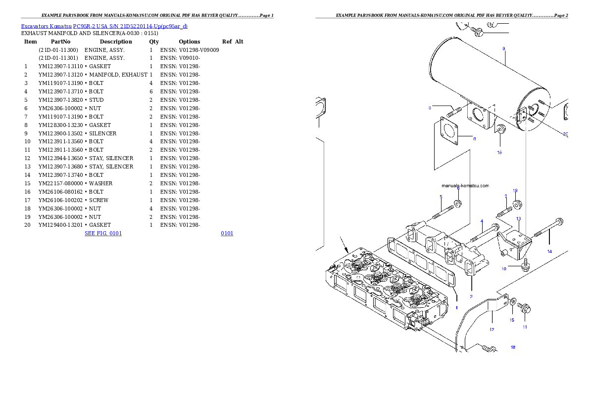 PC95R-2 USA S/N 21D5220114-Up Partsbook