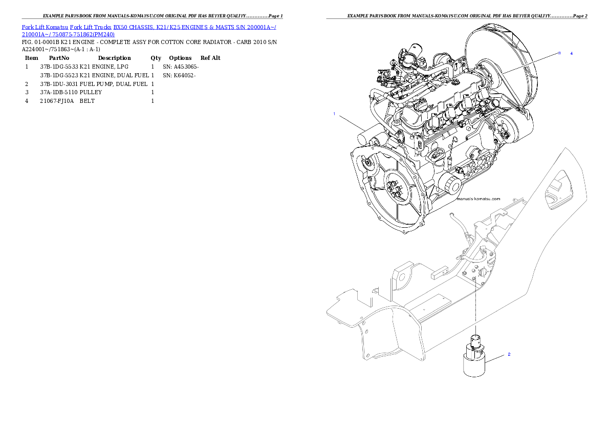 BX50 CHASSIS, K21/ K25 ENGINES & MASTS S/N 200001A~/ 210001A~/ 750875-751862 Partsbook