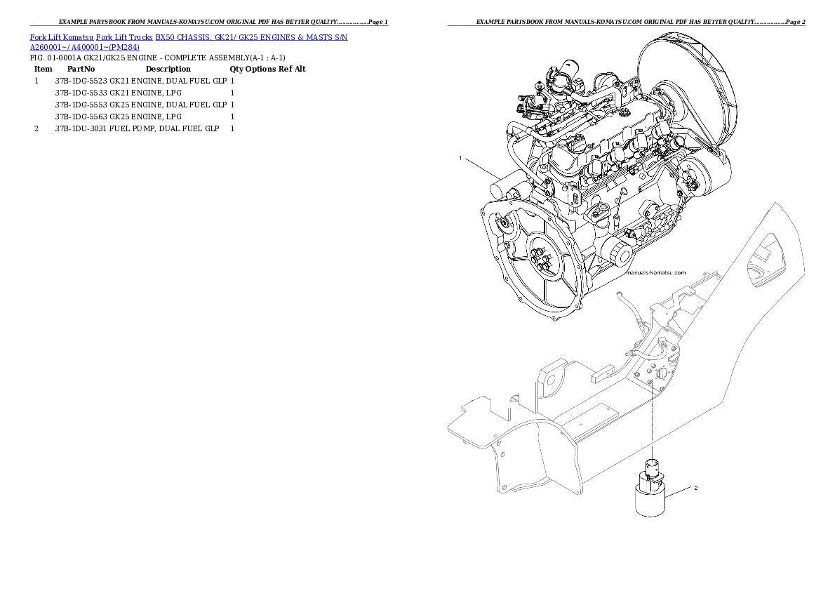 BX50 CHASSIS, GK21/ GK25 ENGINES & MASTS S/N A260001~/ A400001~ Partsbook