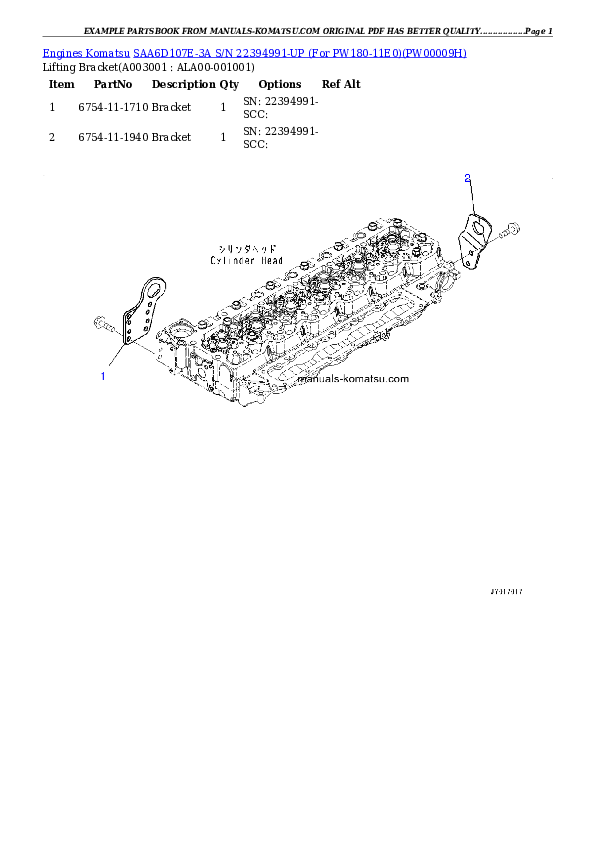 SAA6D107E-3A S/N 26606389-UP (For PC240LC-11) Partsbook