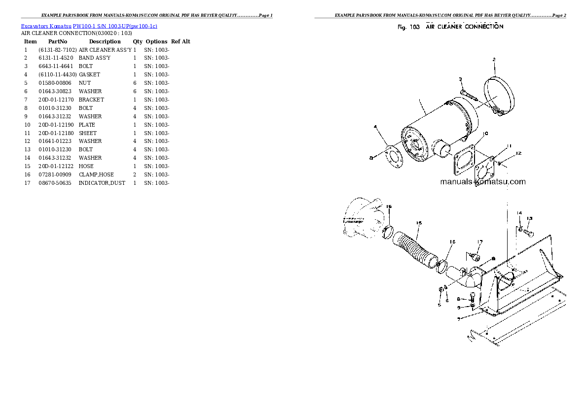 PW100-1 S/N 1003-UP Partsbook