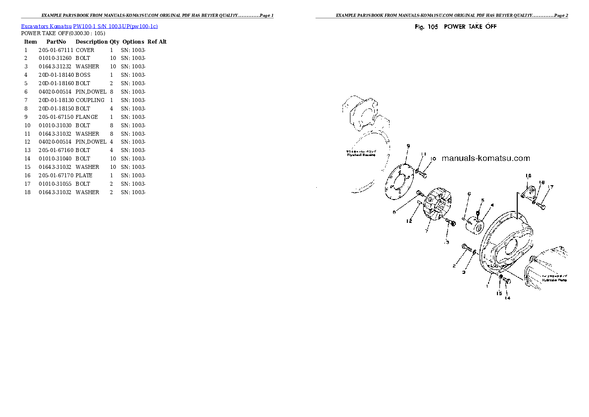 PW100-1 S/N 1003-UP Partsbook