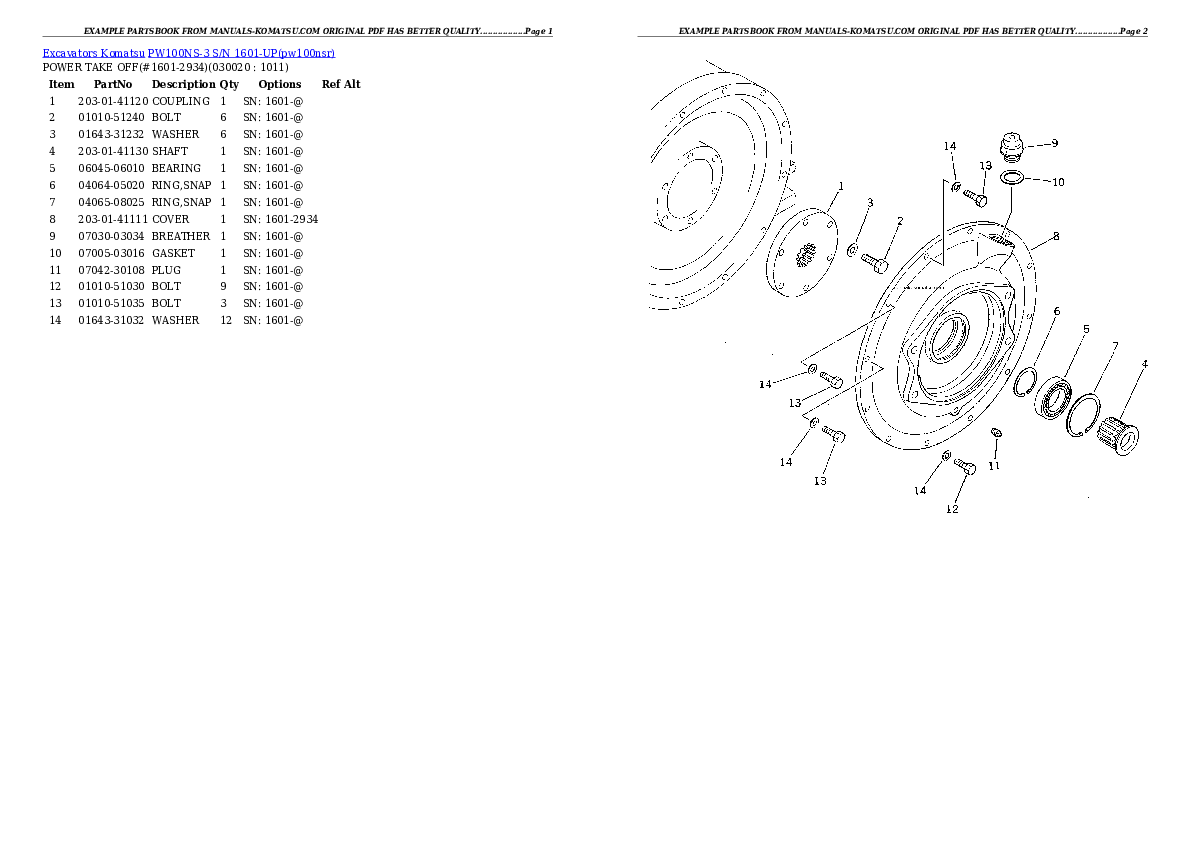 PW100NS-3 S/N 1601-UP Partsbook