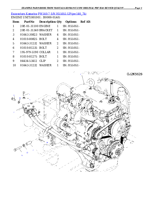 PW140-7 S/N H55051-UP Partsbook