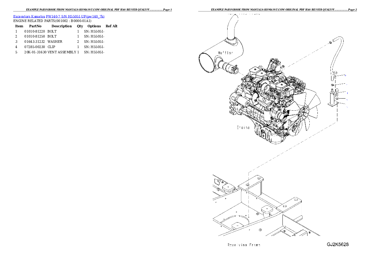 PW140-7 S/N H55051-UP Partsbook