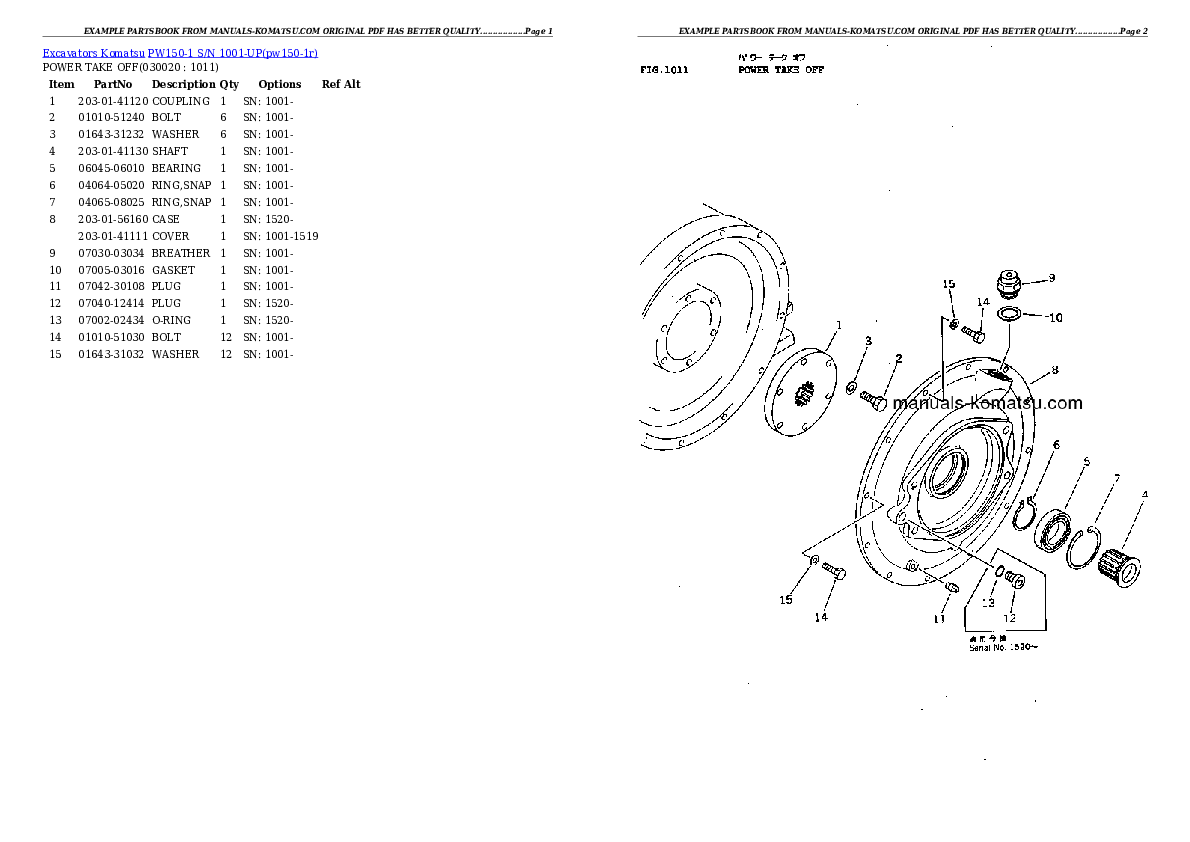 PW150-1 S/N 1001-UP Partsbook