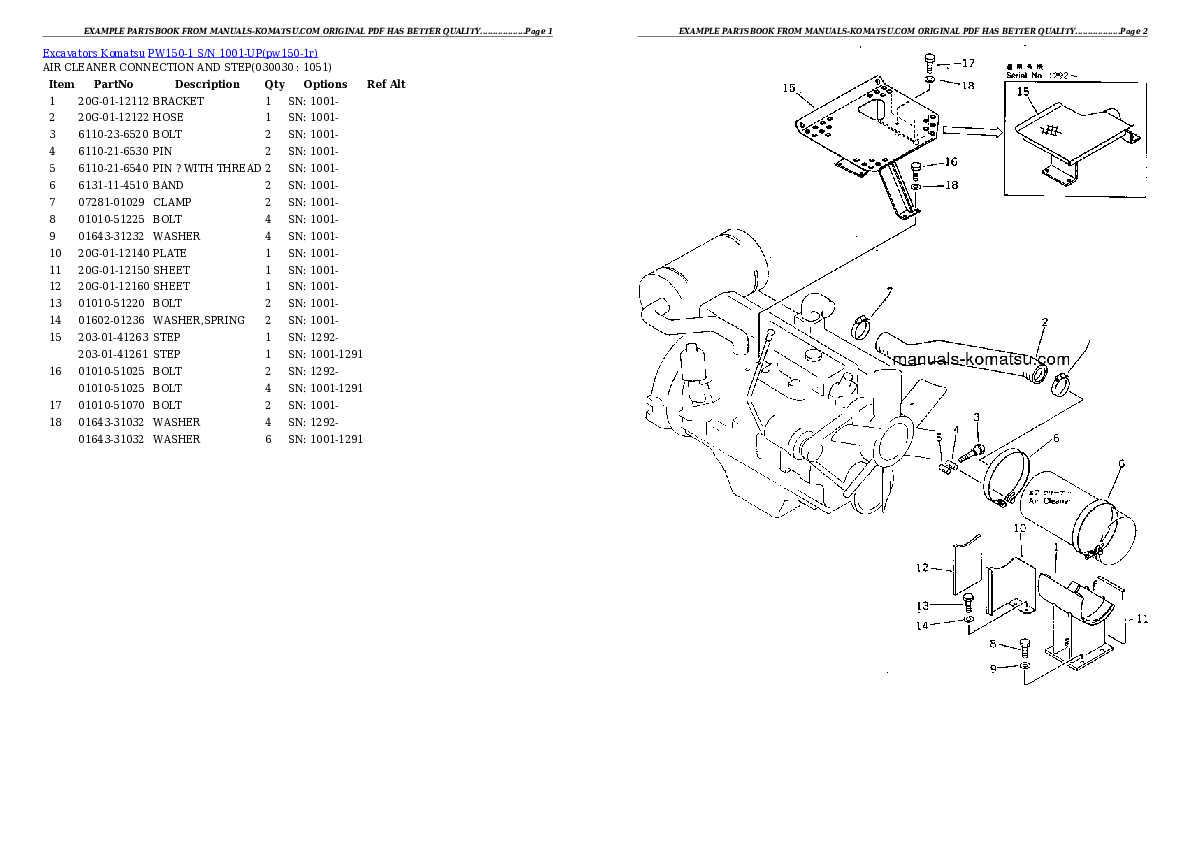 PW150-1 S/N 1001-UP Partsbook