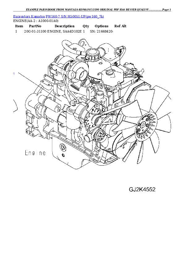 PW160-7 S/N H50051-UP Partsbook