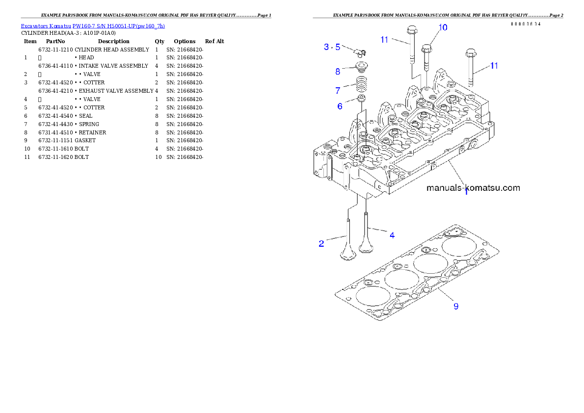 PW160-7 S/N H50051-UP Partsbook