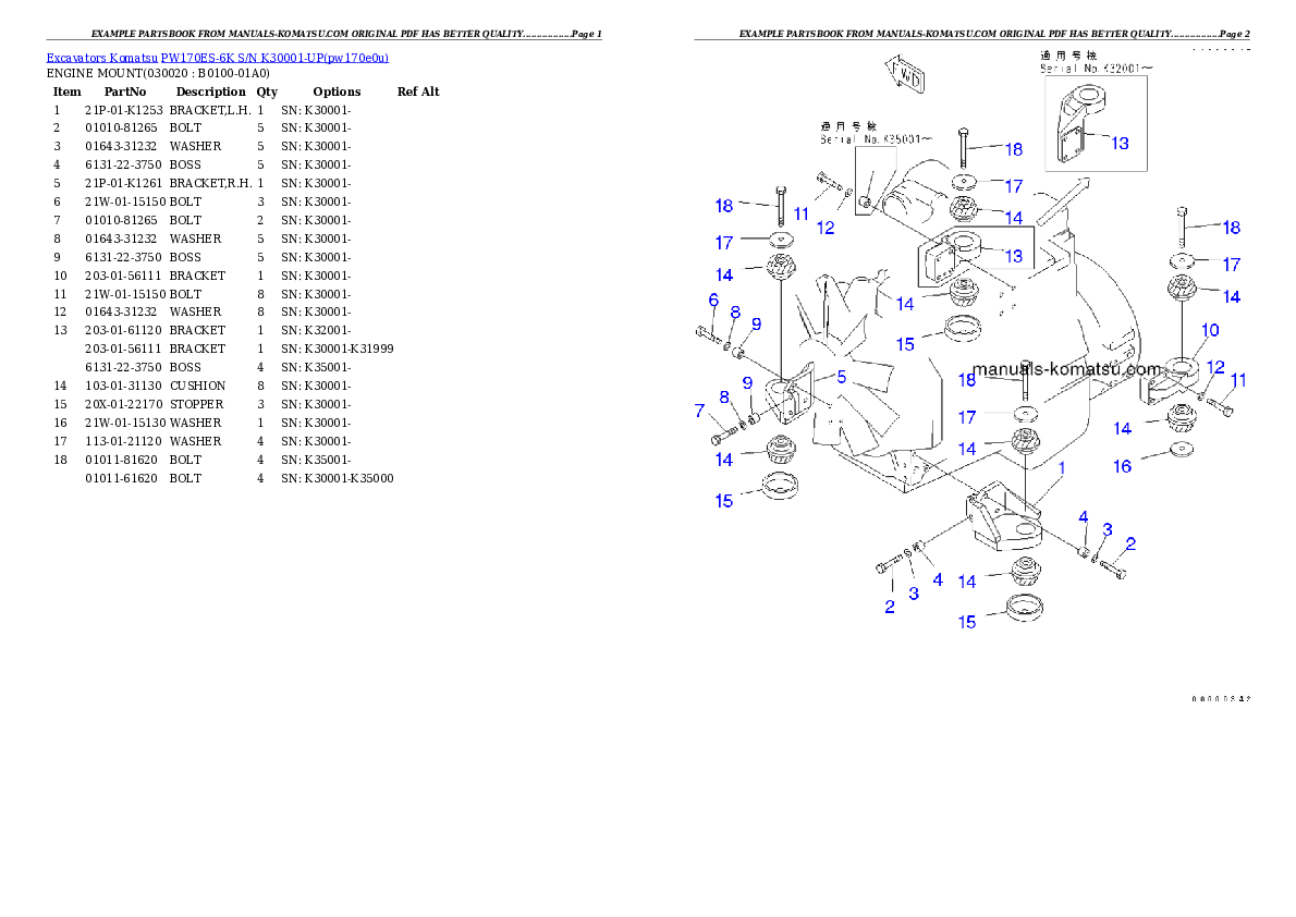 PW170ES-6K S/N K30001-UP Partsbook