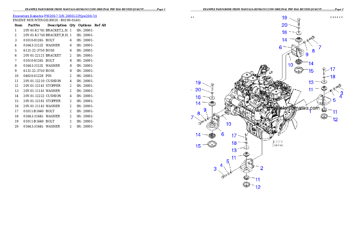 PW200-7 S/N 20001-UP Partsbook