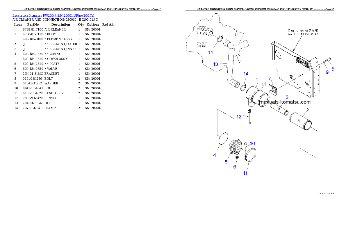 PW200-7 S/N 20001-UP Partsbook