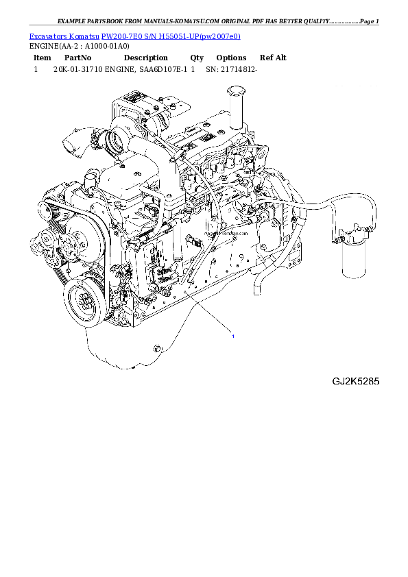 PW200-7E0 S/N H55051-UP Partsbook