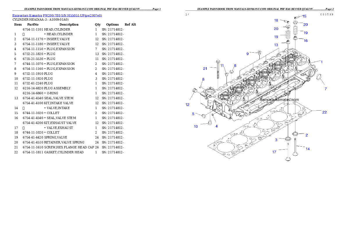 PW200-7E0 S/N H55051-UP Partsbook