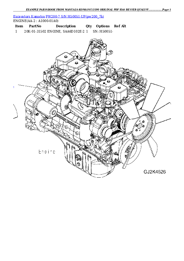 PW200-7 S/N H50051-UP Partsbook