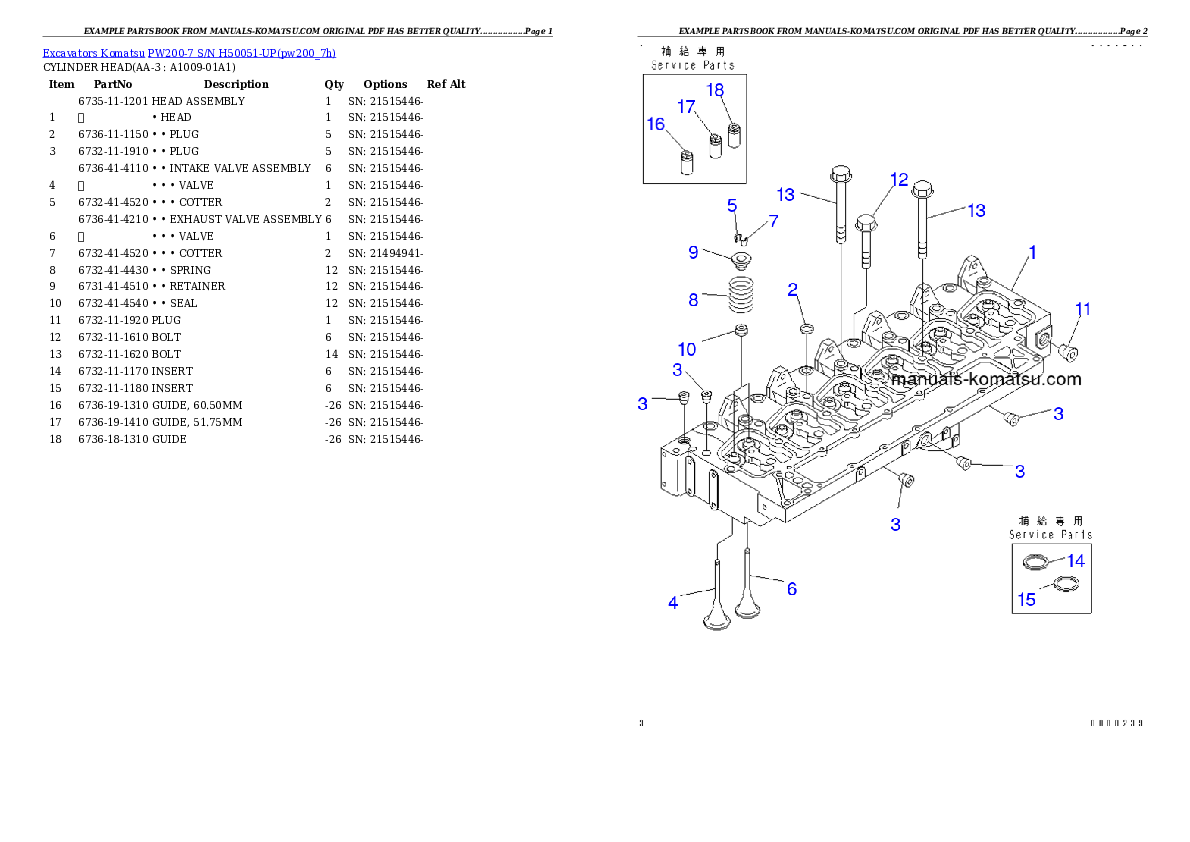 PW200-7 S/N H50051-UP Partsbook