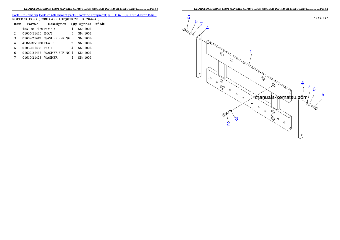 RFE156-1 S/N 1001-UP Partsbook