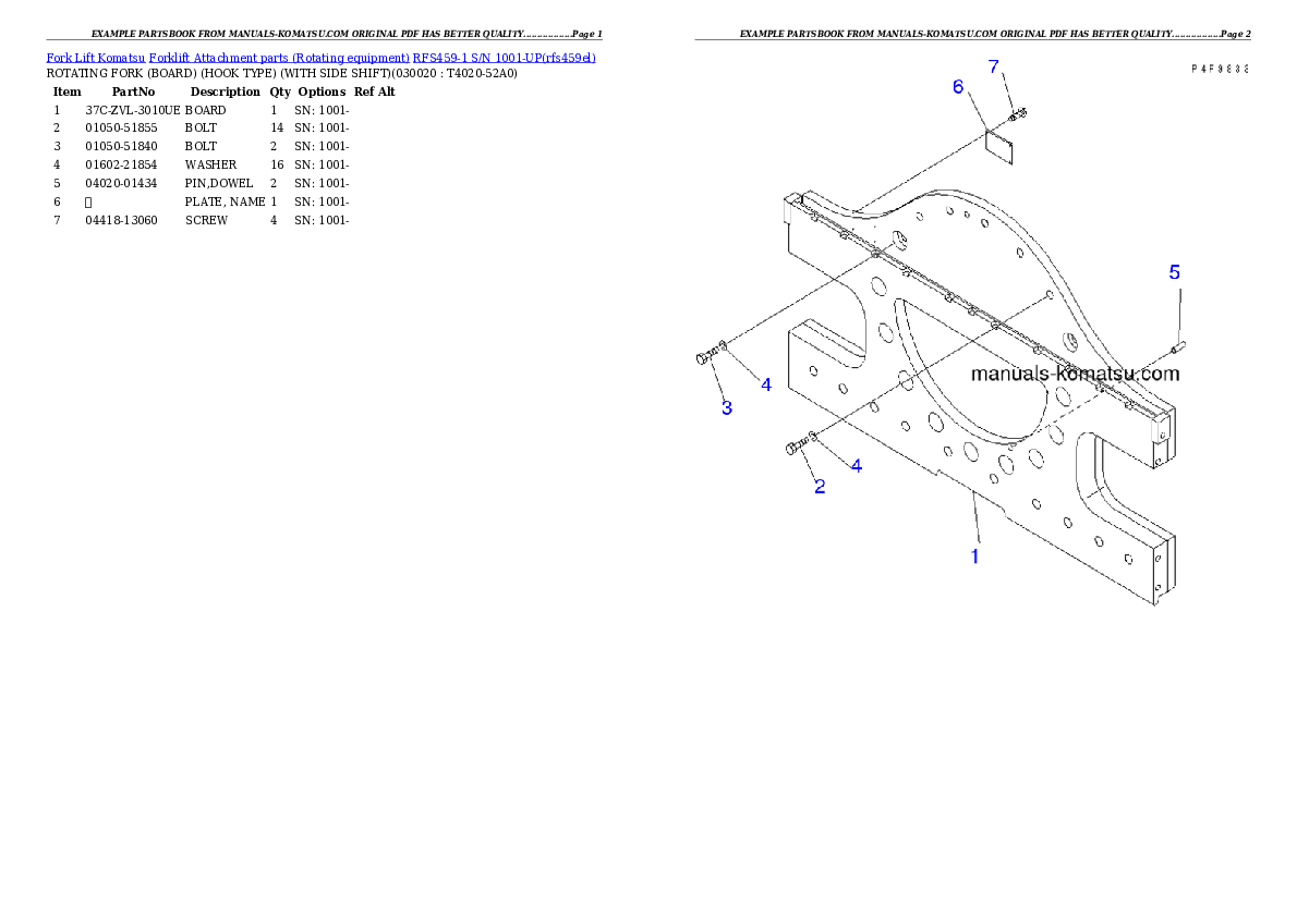 RFS459-1 S/N 1001-UP Partsbook