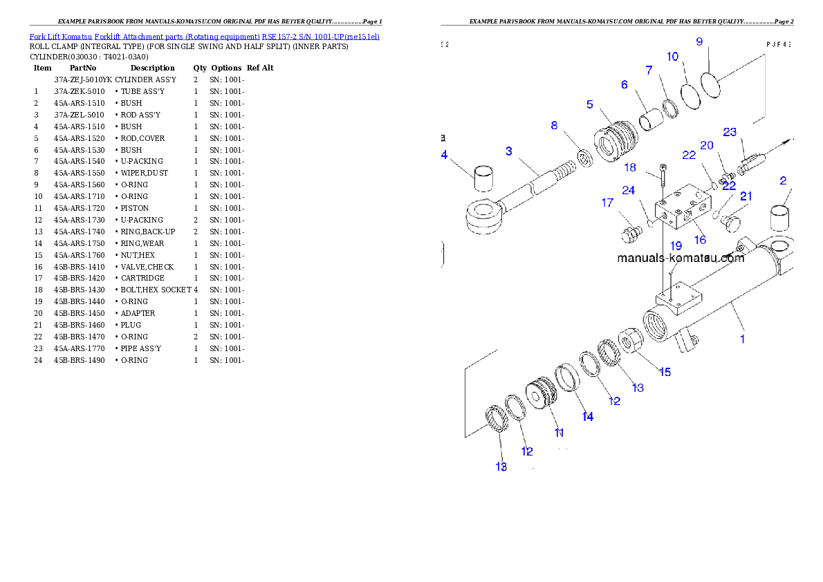 RSE157-2 S/N 1001-UP Partsbook