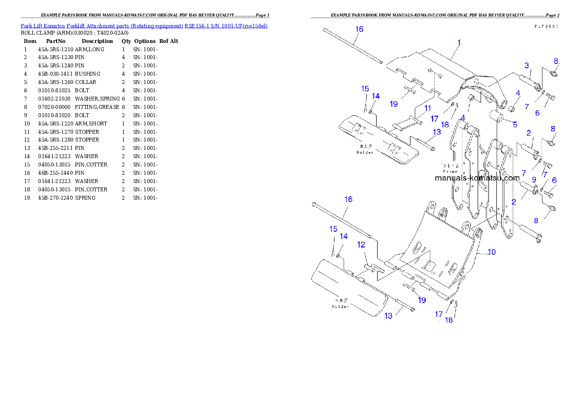 RSE156-1 S/N 1001-UP Partsbook