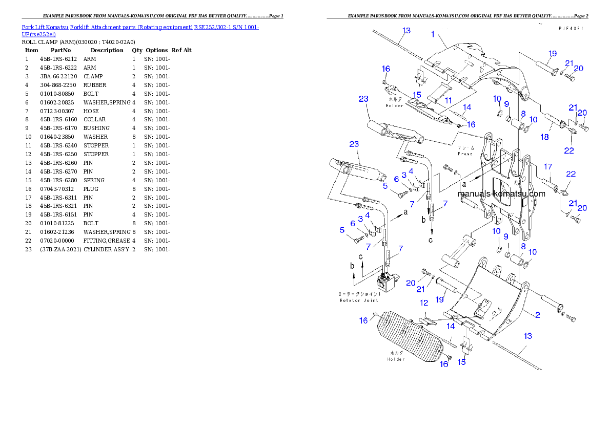 RSE252/302-1 S/N 1001-UP Partsbook