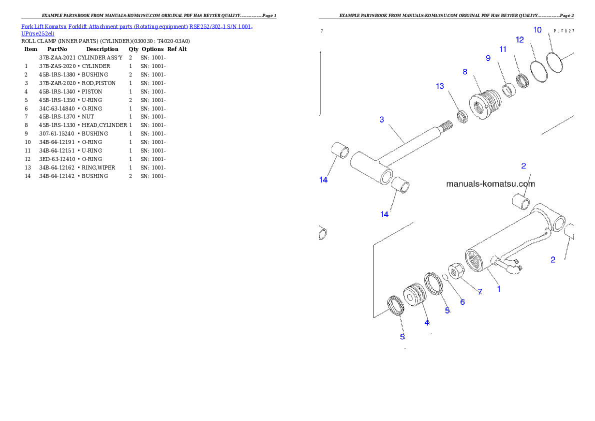 RSE252/302-1 S/N 1001-UP Partsbook