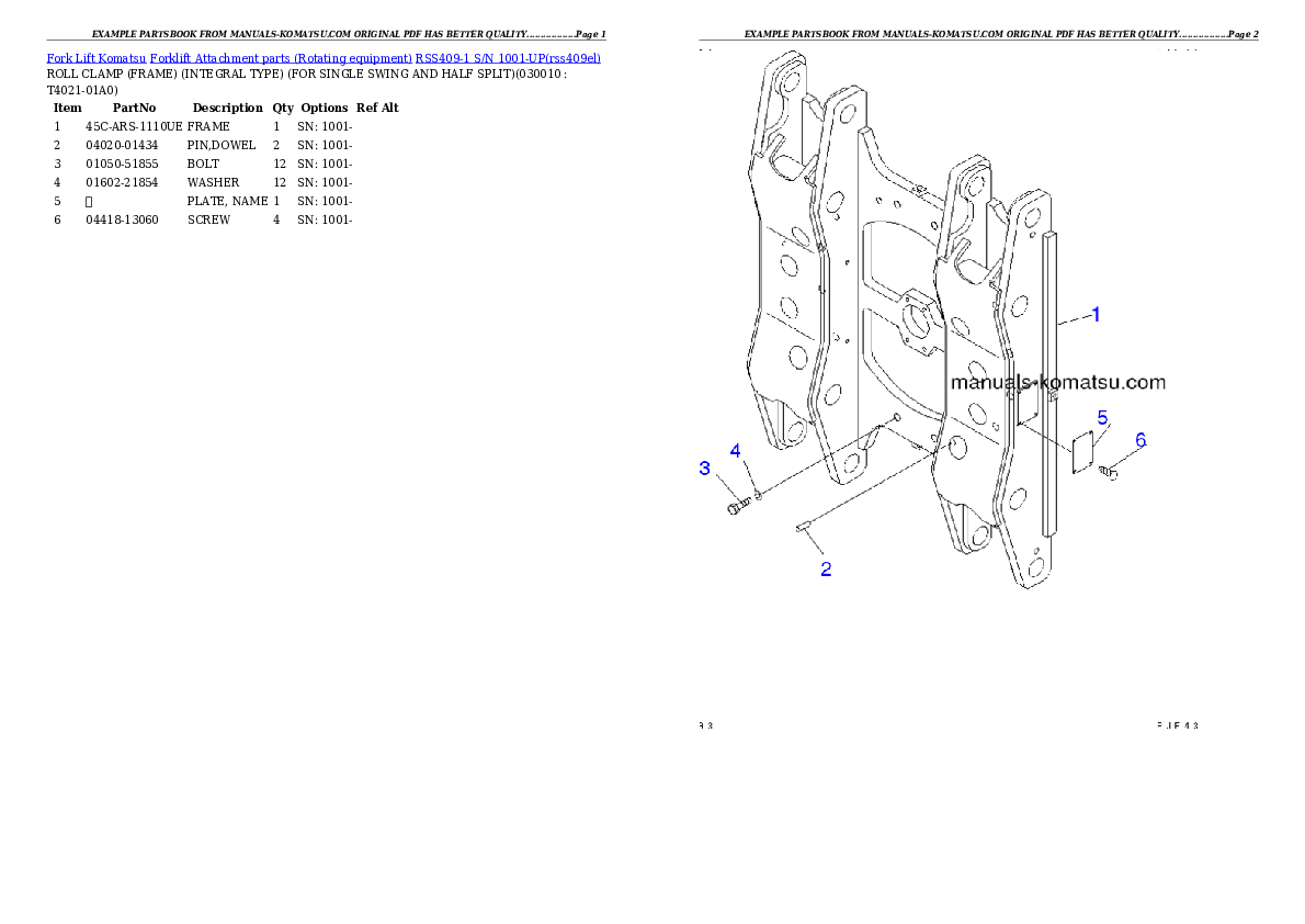 RSS409-1 S/N 1001-UP Partsbook