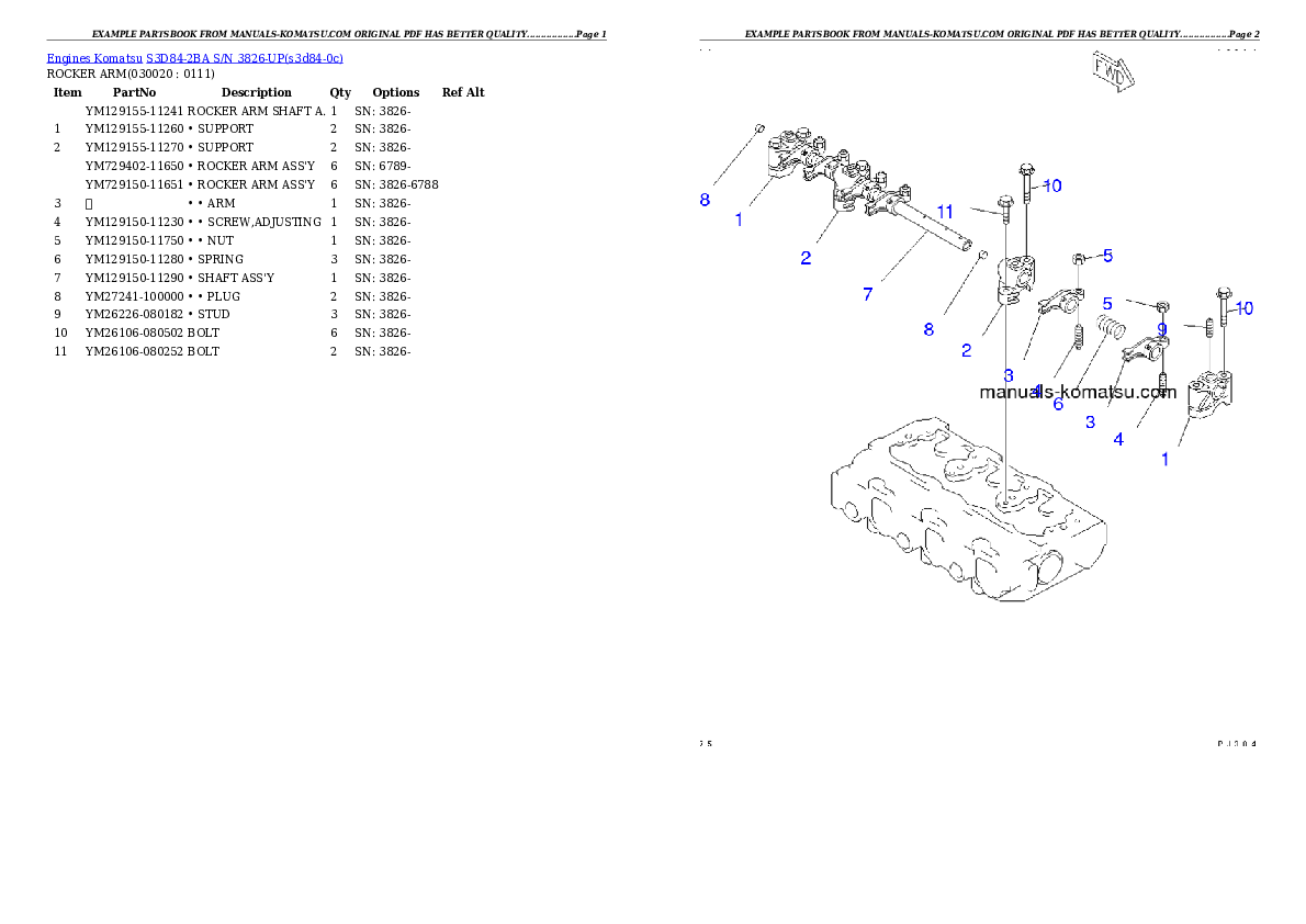 S3D84-2BA S/N 3826-UP Partsbook