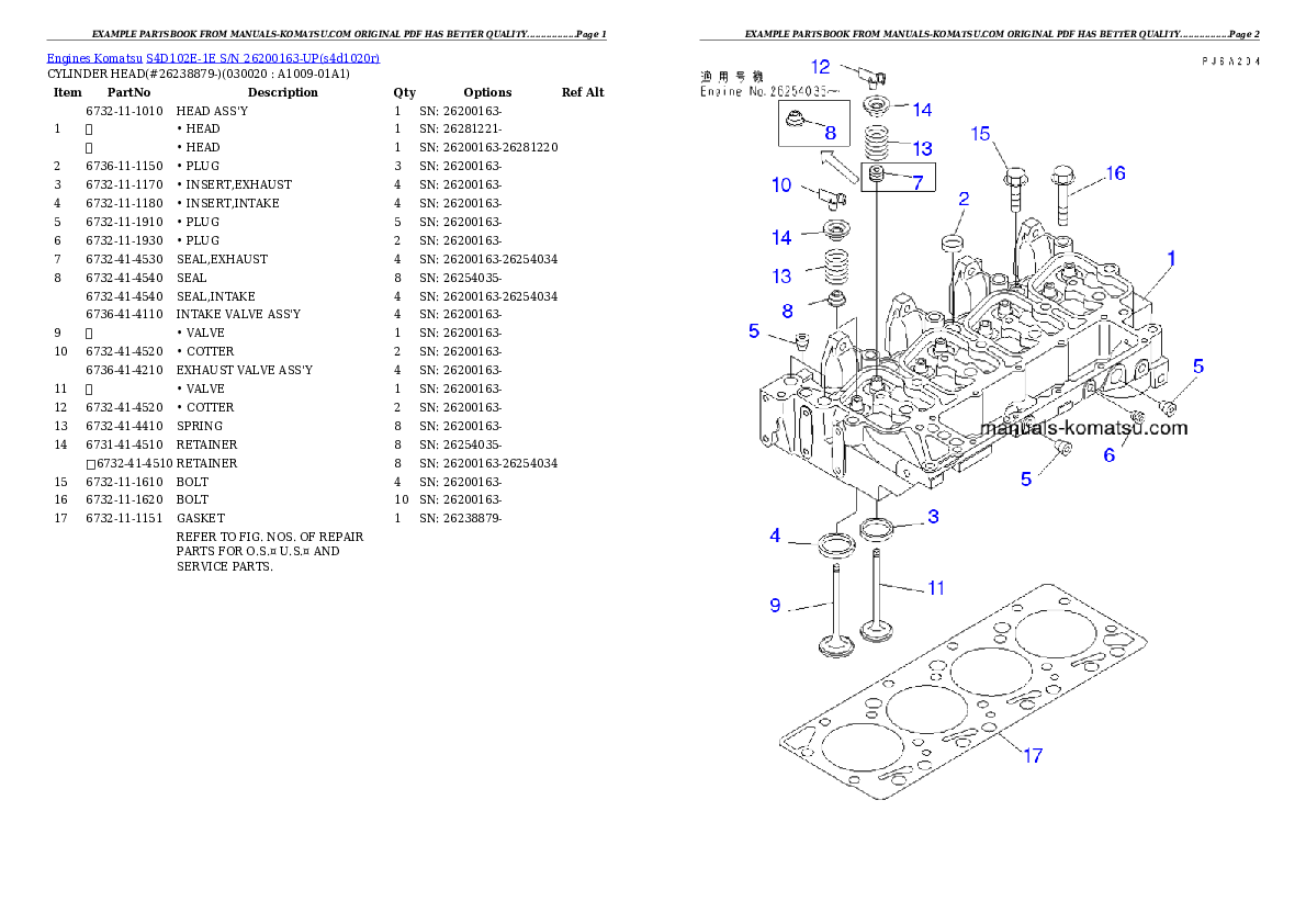 S4D102E-1E S/N 26200163-UP Partsbook