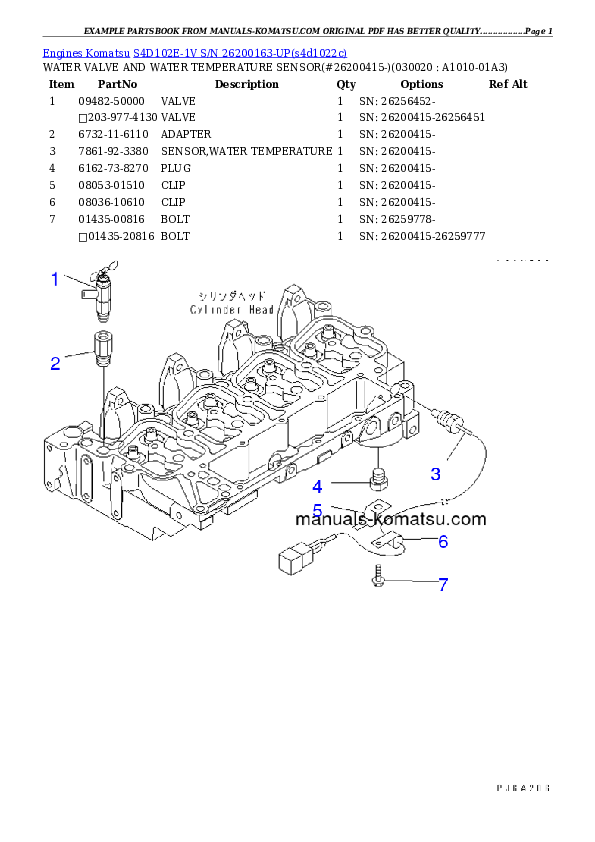 S4D102E-1V S/N 26200163-UP Partsbook